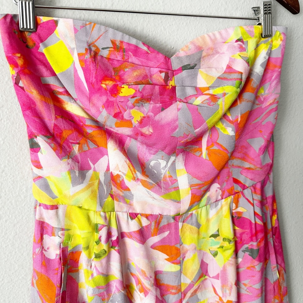Trina Turk Marcel Pink Floral Strapless Romper Sweetheart Neckline Womens Size 6 - Picture 3 of 14